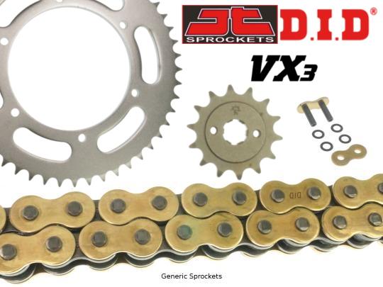 BMW F 650 GS (ABS) Spoked Rim 03 DID VX3 Heavy Duty X-Ring Gold and Black Chain and JT Sprocket Kit