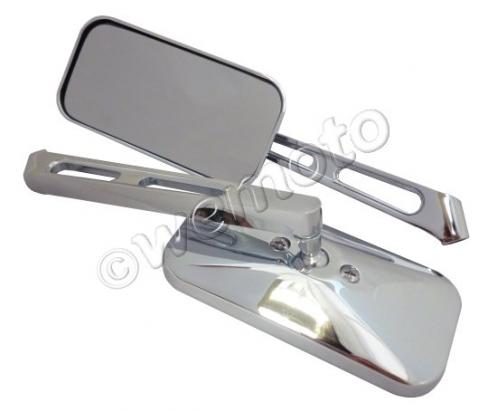 Mirror 10mm - Pair - Chrome Rectangle - Left & Right Side - Left Hand Thread
