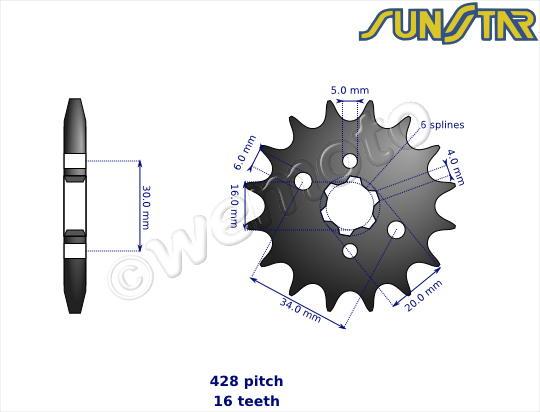 Yamaha DT 125 MX 76-82 SunStar Sprocket Front Plus 1 Tooth