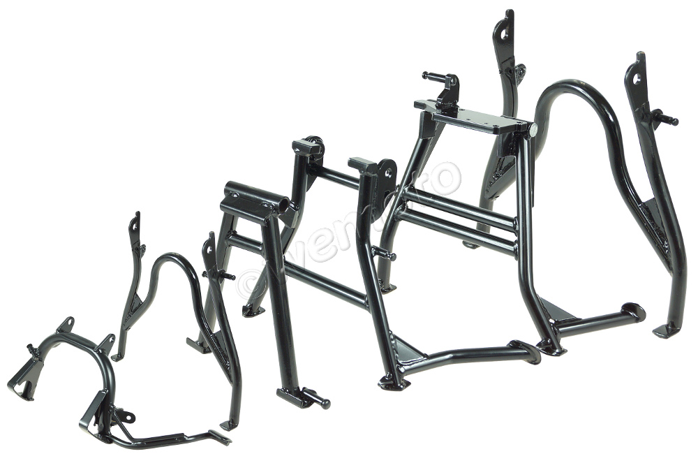 A selection of centre stands for motorcycles and scooters from Wemoto