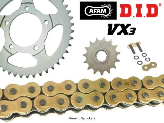 DID VX3 Heavy Duty X-Ring Gold and Black Chain and Afam Sprocket Kit