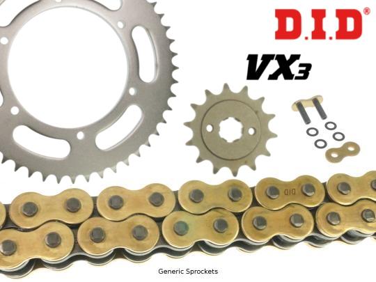 DID VX3 Heavy Duty X-Ring Gold and Black Chain and Pattern Sprocket Kit