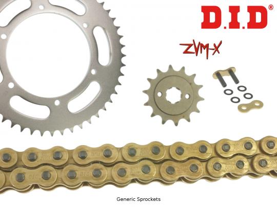 DID ZVM-X Super Heavy Duty X-Ring Gold Chain and Pattern Sprocket Kit