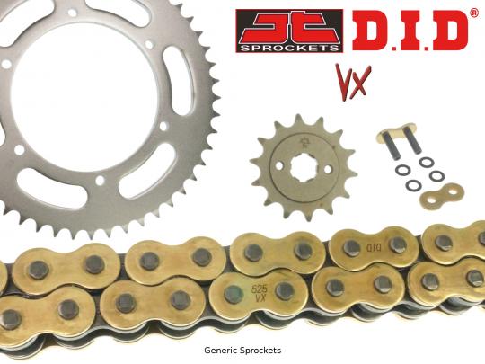DID VX Heavy Duty X-Ring Gold and Black Chain and JT Sprocket Kit
